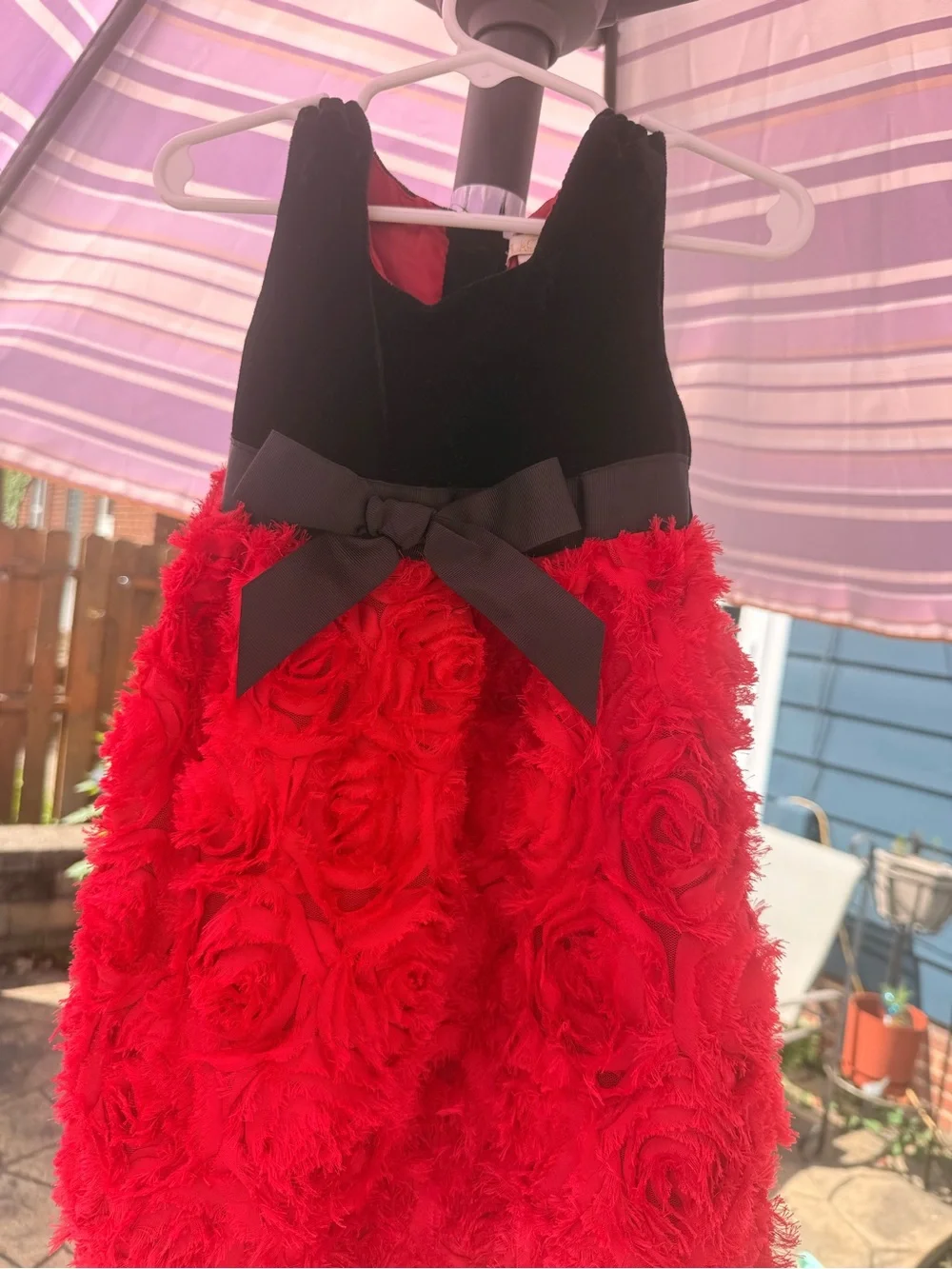 Red Floral Rosette Party Dress with Black Bodice and Bow - girls’ size 3t